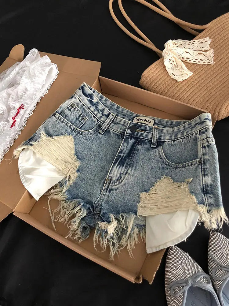 Ripped Fashion Denim Woman Shorts Jeans Summer 2026 New Thin Style High Waist A Line Slim Fit Sexy Hot Woman Shorts Lady Jeans