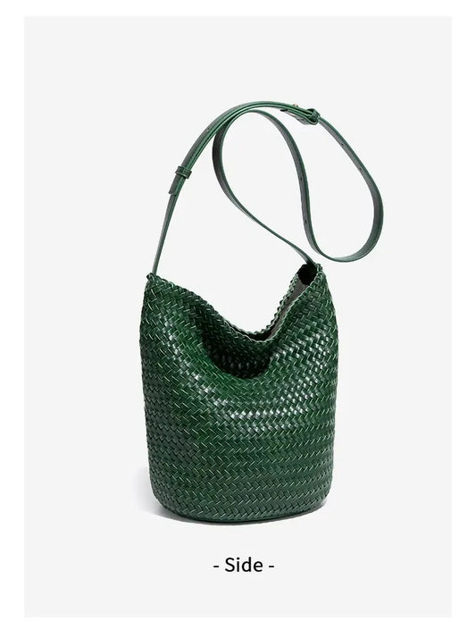 Luxury Women's Shopping Bag New High-End Hand-Woven Leather Bucket Bag Large-Capacity Shoulder Messenger Bag Commuter Tote Bag