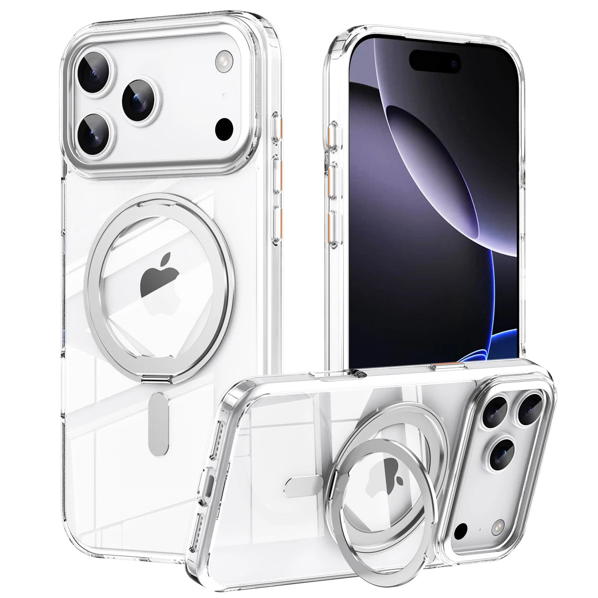 360° Rotating Stand Magnetic Case For iPhone 17 16 15 14 13 12 11 Pro Max Plus 17Air 16e Premium Metal Button Folding Bracket