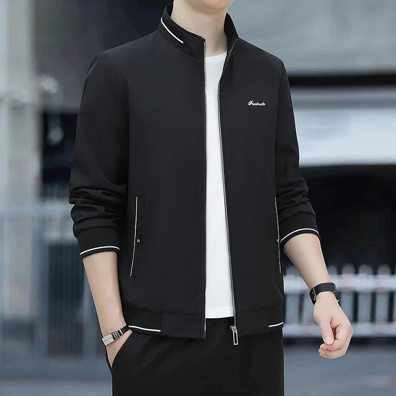 Spring Autumn New Men Lapel Jacket Coats Fashion Fabric Comfortable Breathable Sweat Absorption Comfortable Slim Version Coats