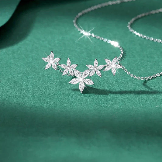 Exquisite Moissanite Diamond Necklace for Women Pure 925 Sterling Silver Flower Pendant Necklaces 2025 Trend Jewelry