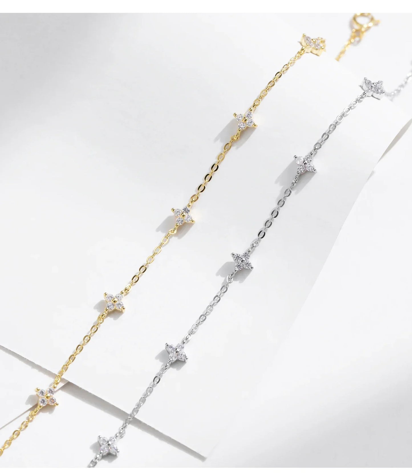 925 Sterling Silver Mini Flowers Bracelet Dainty Link Chain Pave Setting CZ For Women Wedding Fine Jewelry Gift