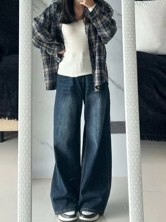Womens Jeans Baggy Jeans Y2k Retro Loose Straight Leg Washed Denim High Waist Slimming Comfort Fit Long Pants For Women