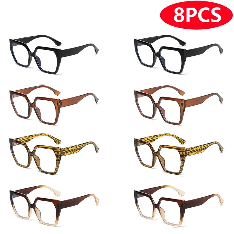 Cycling 8pcs Cateye Sunglasses Sets Women Luxury Minimalist Leopard Pattern Design Retro Polygonal Eyeglasses UV400 Unisex