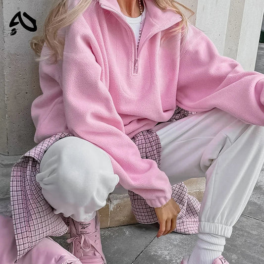 Original Pink Winter Lamb Fleece Hoodie Women Zipper Lapel Pullover флисовая кофта женская кофта женская
