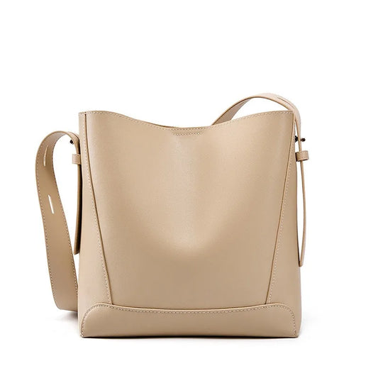 New Split Leather Casual Shopper Shoulder Bag Commuter Large Bucket Handbag Simple High Quality Women Tote Underarm Bag