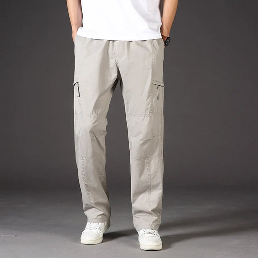 High Quality Men's Trousers Cargo Pants Zipper Pockets Elastic Waist with Banding Casual Sports Hiking Training Dungarees