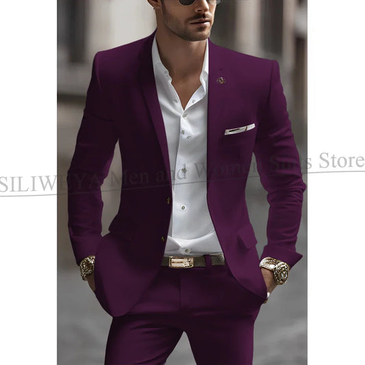Summer White Men Suits Two Piece Fashion Notch Lapel Single Breasted Suit Slim Fit Elegant Smart Casual Groom Wedding Tuxedo