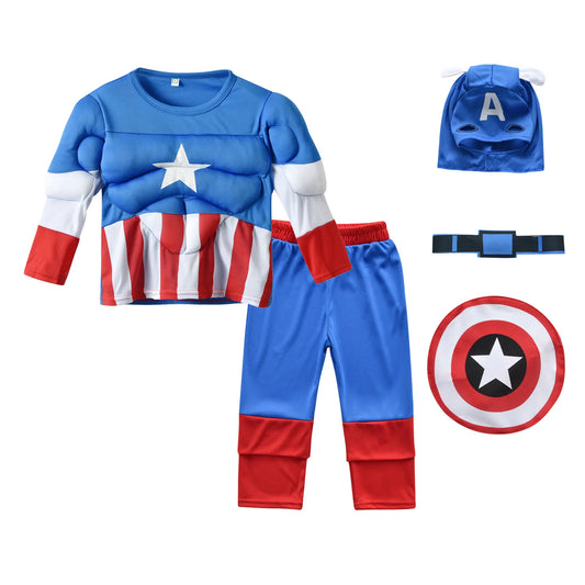 Hero Hulk Captain America Cosplay Costume Boy Kids Clothes Spiderman Muscle Suit Halloween Carnival Birthday Party