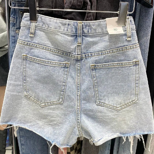 New Rough-edged Denim Shorts Women's Loose A-shaped Ripped Hot Pants High Waisted Shorts Womens Shorts Shorts Shorts for Women