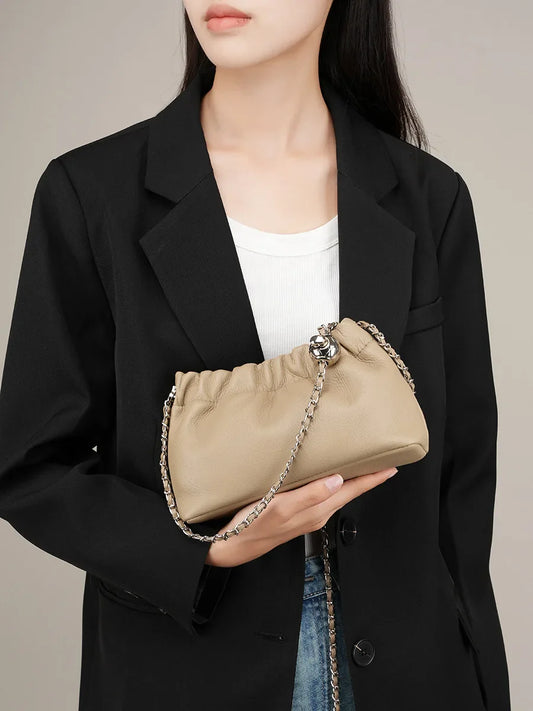 Genuine Leather Women Shoulder Bags Luxury Brand Small Chain Flap Bags for Ladies Handbag Natural Cowskin Female Crossbody Bags