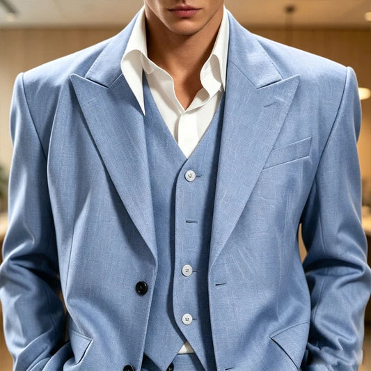 Vintage Men's 3 Piece Suit Set Peak Lapel Slim Fit 2 Button Double Breasted Blazer Vest Flared Pants for Formal Business Wedding