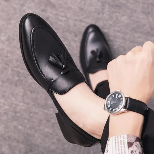 With Tassels Loafers Office Leather Shoes for Men Platform Thick Sole Pointed Toe Man Casual Shoe High Quality Fashion Elegant