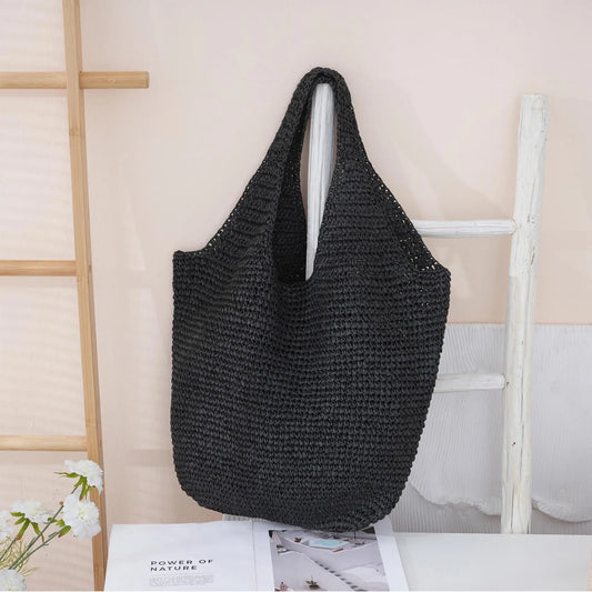 Casual Hobos Large Capacity Straw Women Shoulder Bags Designer Paper Weave Handbags Simple Handmade Summer Beach Big Tote Bag