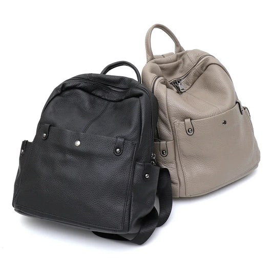 Soft Genuine Cowhide Daily Backpack Women Men Spacious Multi Pockets Fashion Casual Versatile Knapsack Travel Business College