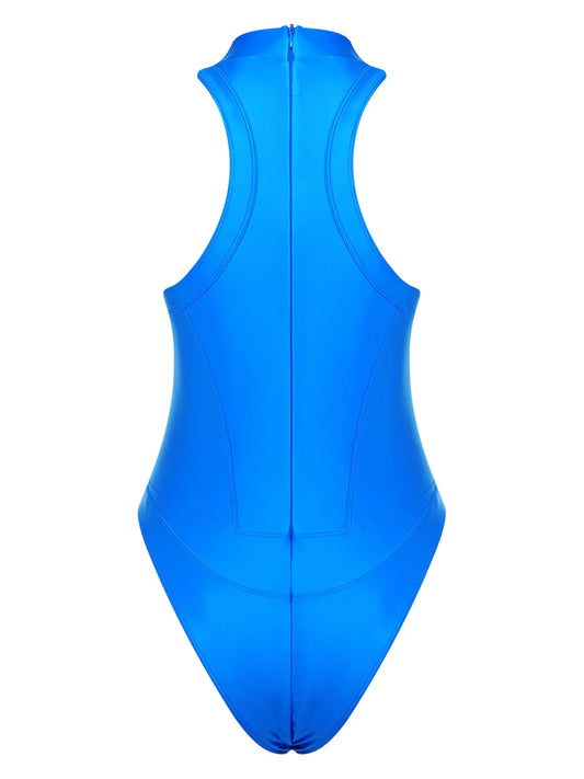 Womens Oil-shiny One-piece Bathing Suit Quick-drying Sleeveless Flat Seams High Cut Bodysuit Swimwear for Pool Beach Surfing