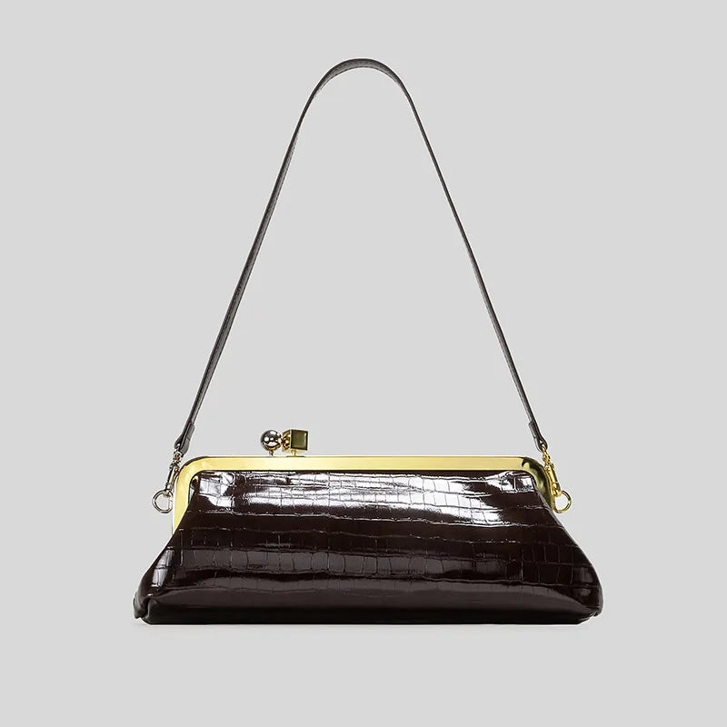 Fashion Long Clutch Bag for Women Luxury Designer Kiss Lock Women Shoulder Bags Elegant Party Purses Trend Underarm Bag 2025