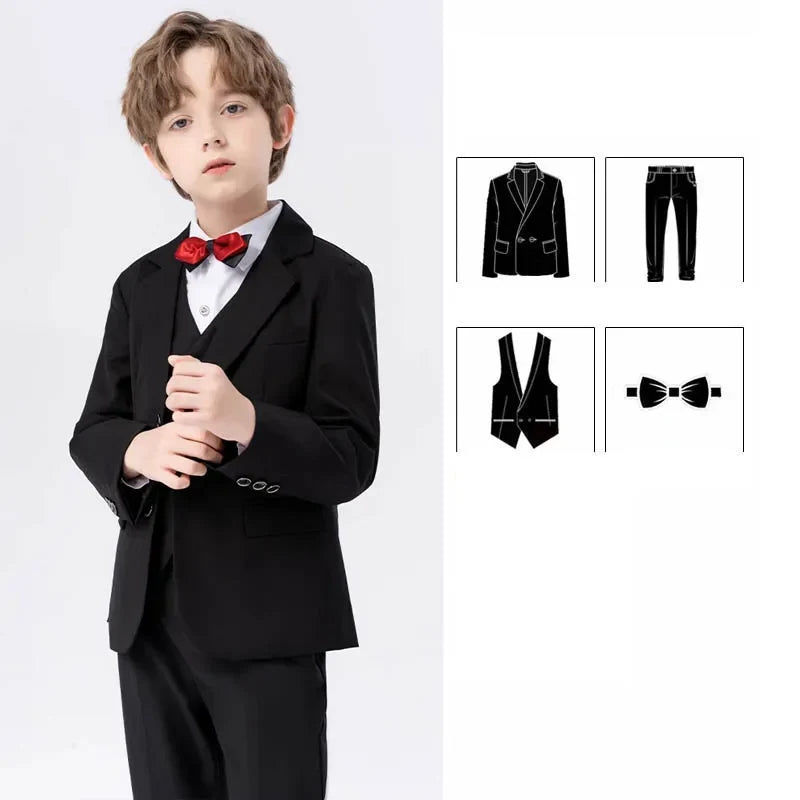 Boys Navy Blue Suit For Wedding Teenager Kids Formal Ceremony Tuxedo Dress Children Photograph Blazer Party Performance Costume