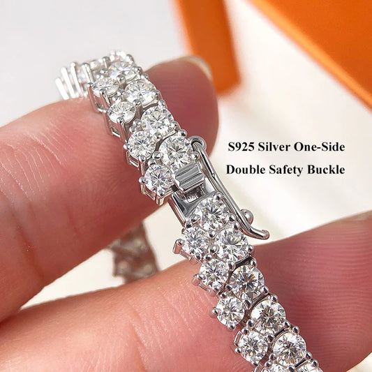 Bracelet de tennis double rangée de moissanite taille ronde 2,5/3 mm, couleur D, diamant de laboratoire, argent 925, pour femmes et hommes, cadeau