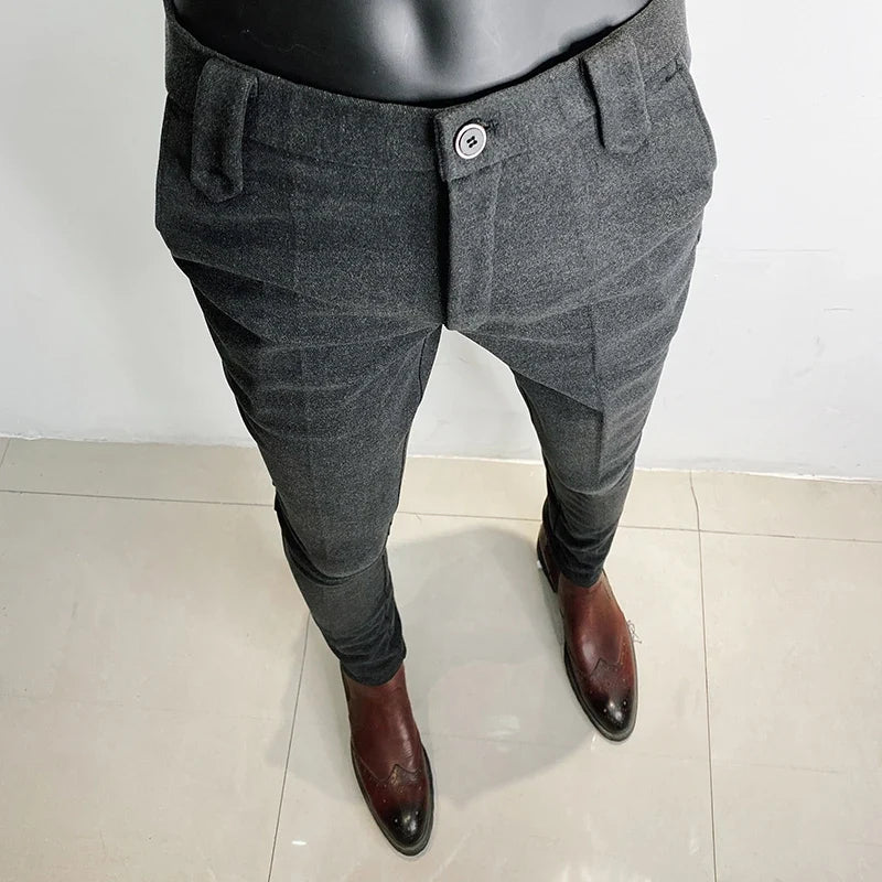 2025 Autumn Winter New Woolen Thickened Suit Pants High Quality Men Slim Fit Straight Formal Business Social Office Dress Pants