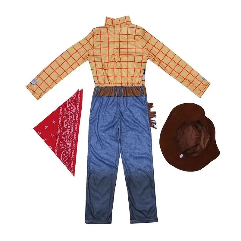 Unleash Your Inner Adventurer with This Boys Cosplay Costume Featuring A Printed Denim Jumpsuit and Cowhide Vest