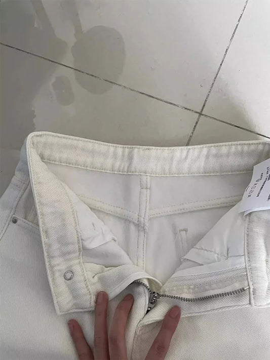 White Slim Wide Leg Denim Jeans Women's Spring New Large Size Casual Pants Loose Straight Hip Covering Slimming Effect