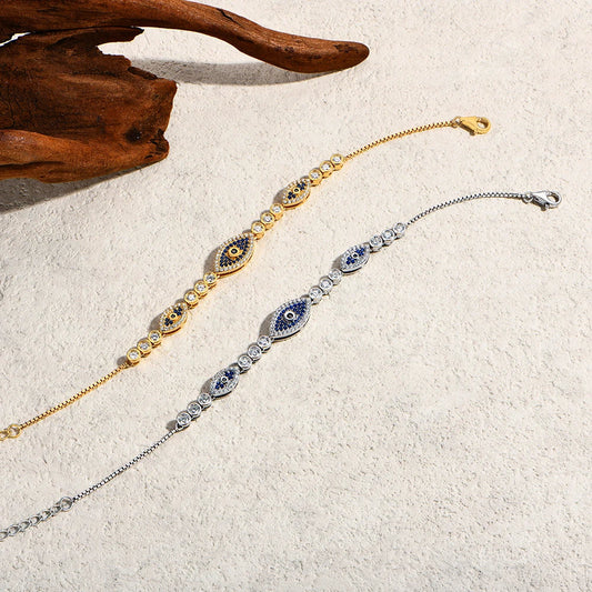 Bracelet breloque mauvais œil s925 en argent sterling saphir de laboratoire réglable pour femmes cadeau de fête bijoux fins