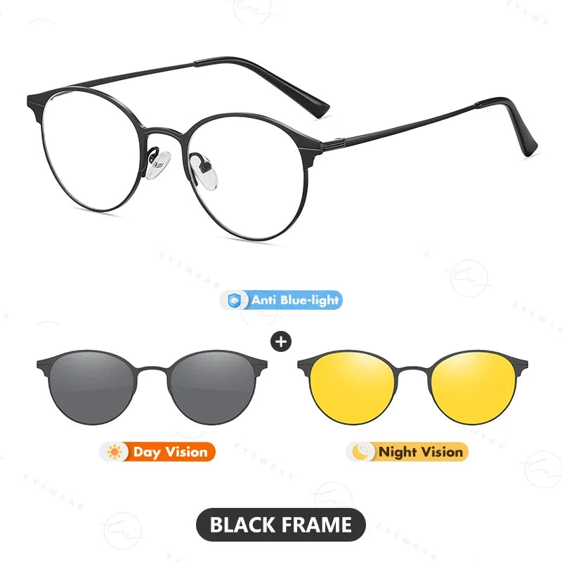 Magnetic Sunglasses Men Women Polarized Clip On Sun Glasses Frame Vintage Multifunctional lens Day Night Vision Eyewear UV400