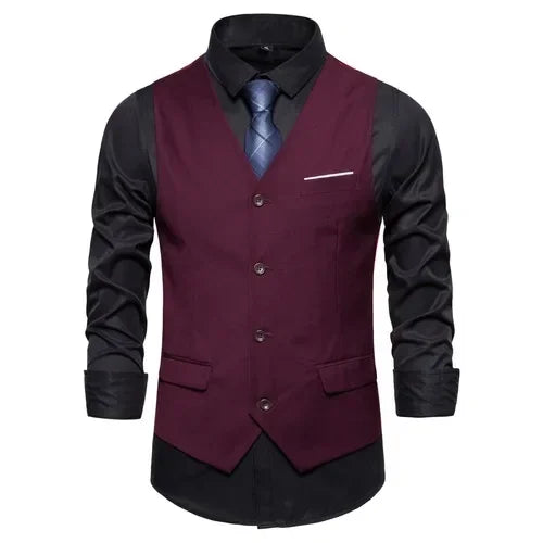 Blue Suit Vest, Men's Business Sleeveless Vests Jacket, Asian size S-6XL, Wedding Party Waistcoat, Red Purple Black Gray