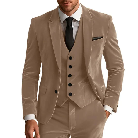 Elegant Wedding Men's Suit Business Tuxedos Formal 3 Piece Set Jacket Vest Pants Single Breasted Men Sport Coats Blazers
