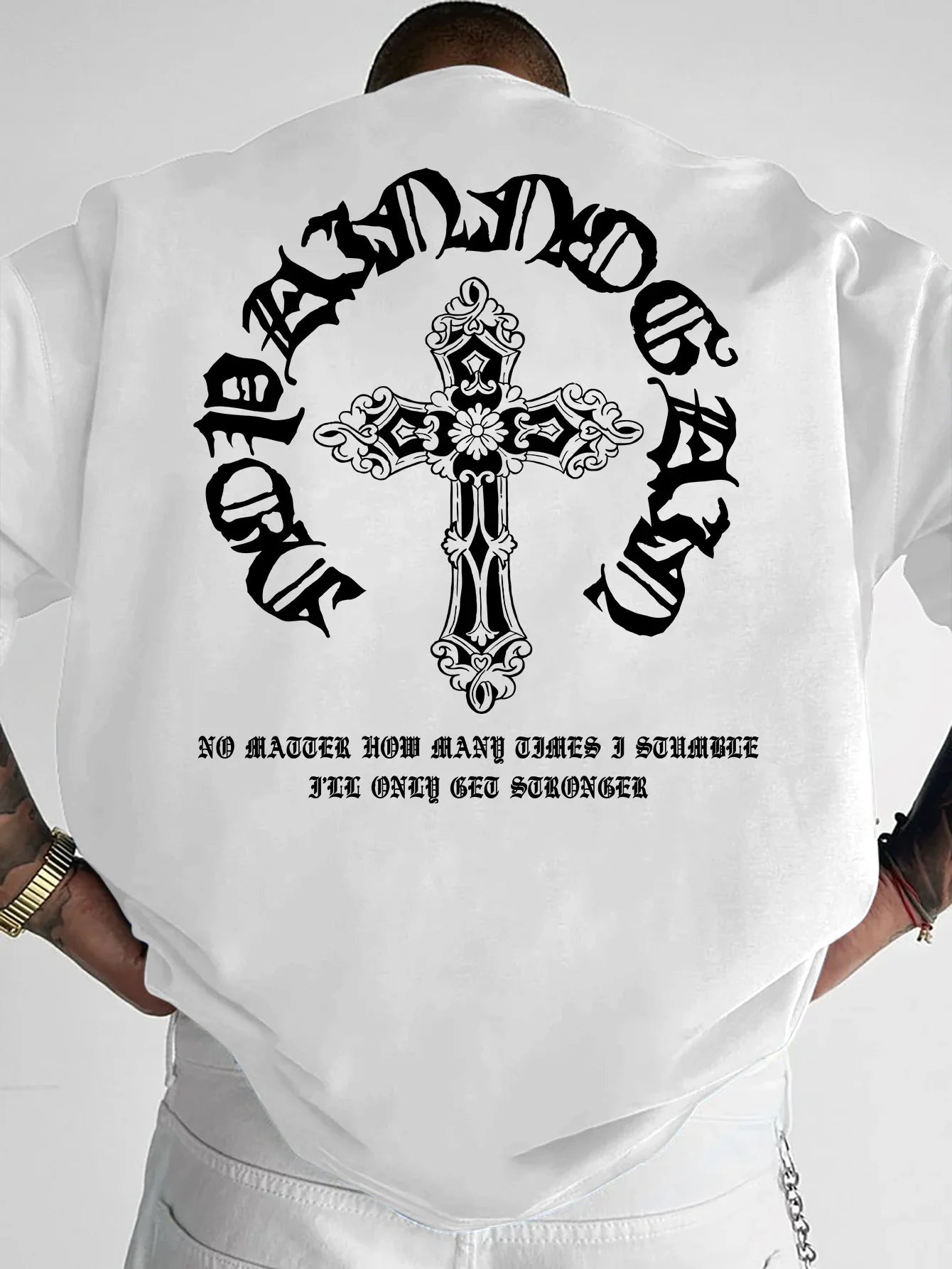 Men's Gothic Streetwear T-Shirt Ornate Cross & Circle Script Graphic Print Crew Neck Short Sleeve Polyester Tops S-XXL