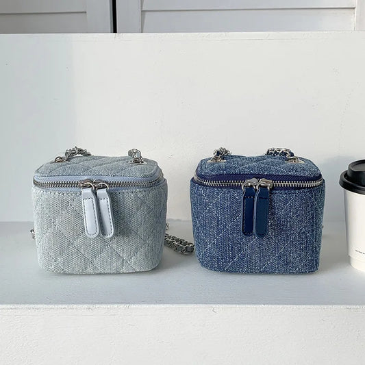 Mini Denim Crossbody Bags for Women 2026 Lingge Chains Shoulder Bag Fashion Brands Box Bag Lipstick Coins Purses and Handbags