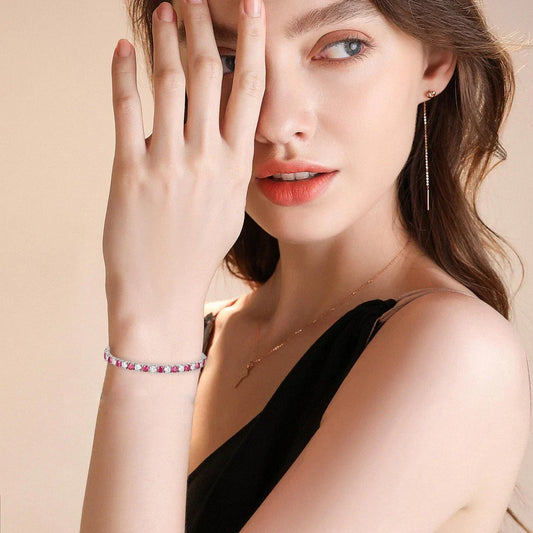 Bracelet de tennis en moissanite et rubis émeraude 4mm 5mm pour hommes et femmes, en argent sterling S925, bijoux fins