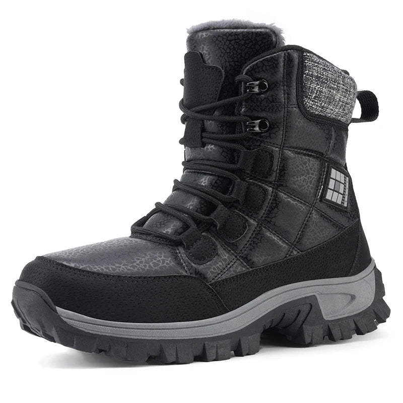 New Warm Plush Men's Snow Boots Lace Up High Top Men's Boots Waterproof Winter Ankle Boots Outdoor Anti-Slip Men Hiking Boots