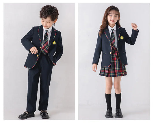 Children School Uniform Girls Jacket Plaid Skirt Suits Boys Formal Dress Toddler Student Clothes Sets Kids British Class Outfits