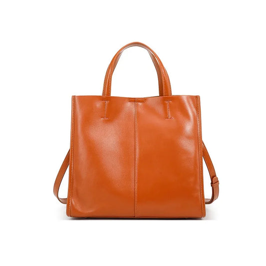 Genuine Leather New Simple Shoulder Bag Large Capacity Shopper Women Luxury Casual Handbag Crossbody Vintage Oil Wax Tote