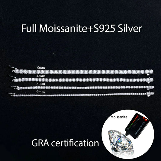Bracelet de tennis en moissanite pour homme, 2-5 mm, en argent sterling 925 pour femme, avec diamants de laboratoire scintillants, pour mariage ou soirée