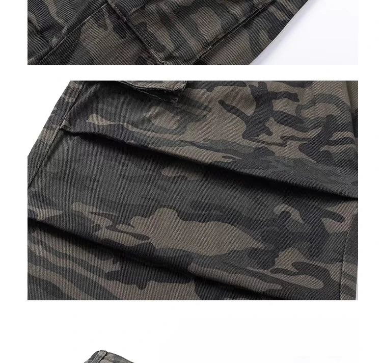 plus Size American Retro Camouflage Casual Work Pants Women's Loose Wide Leg Jeans Autumn New Sle High Waist Zipper Closure