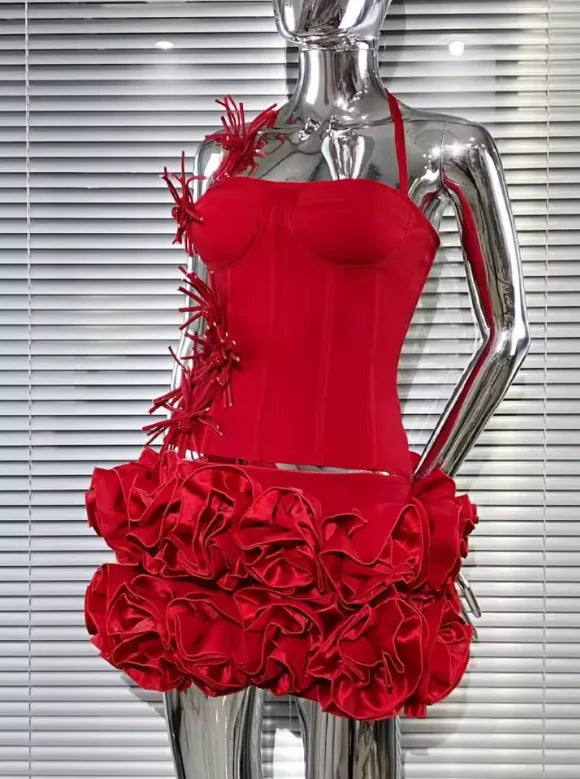 Halter Sleeveless Style Corset Mini Dress with Unique Embellishments for a Special Night Out Evening Gown