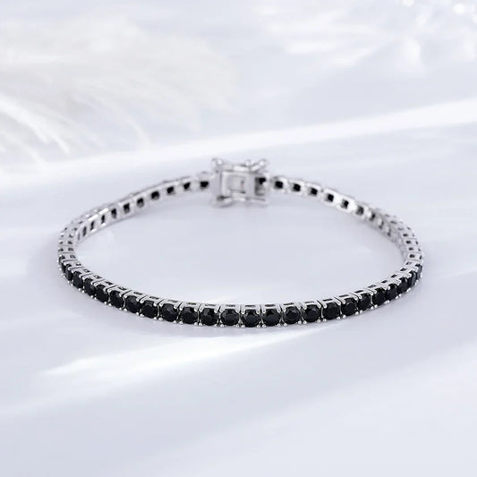 Bracelet Tennis en Argent Massif 925, Zircon Cubique Noir 3 mm, Chaîne Bijoux pour Femmes Hommes Cadeau