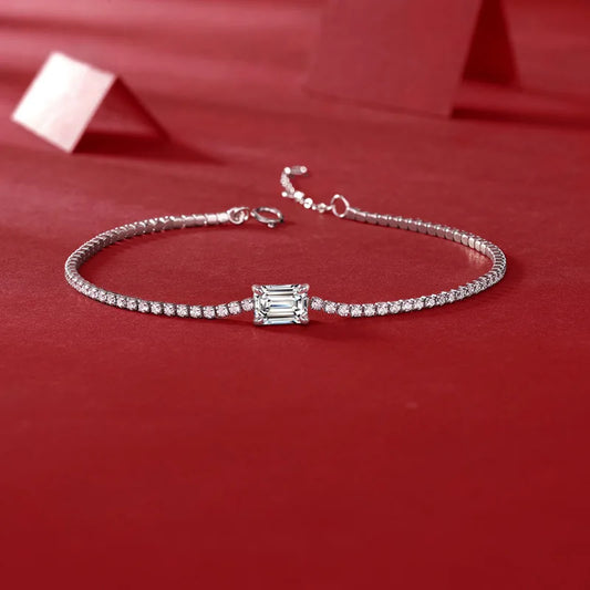 Nouveau Bracelet en Moissanite taille Émeraude 1 carat pour Femme, Bijoux de Mariage en Argent Sterling 925 véritable, Bracelets à Maillons