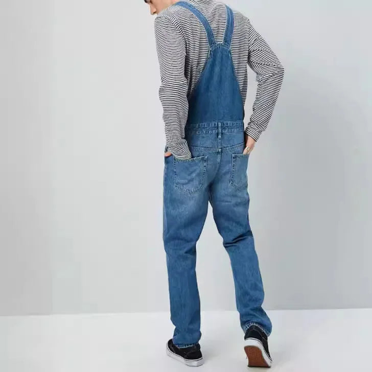 New Four Seasons Style Jeans for Men Men's Blue Denim Overalls New Men's Jumpsuit Pants Casual Straight Classic Denim Trousers