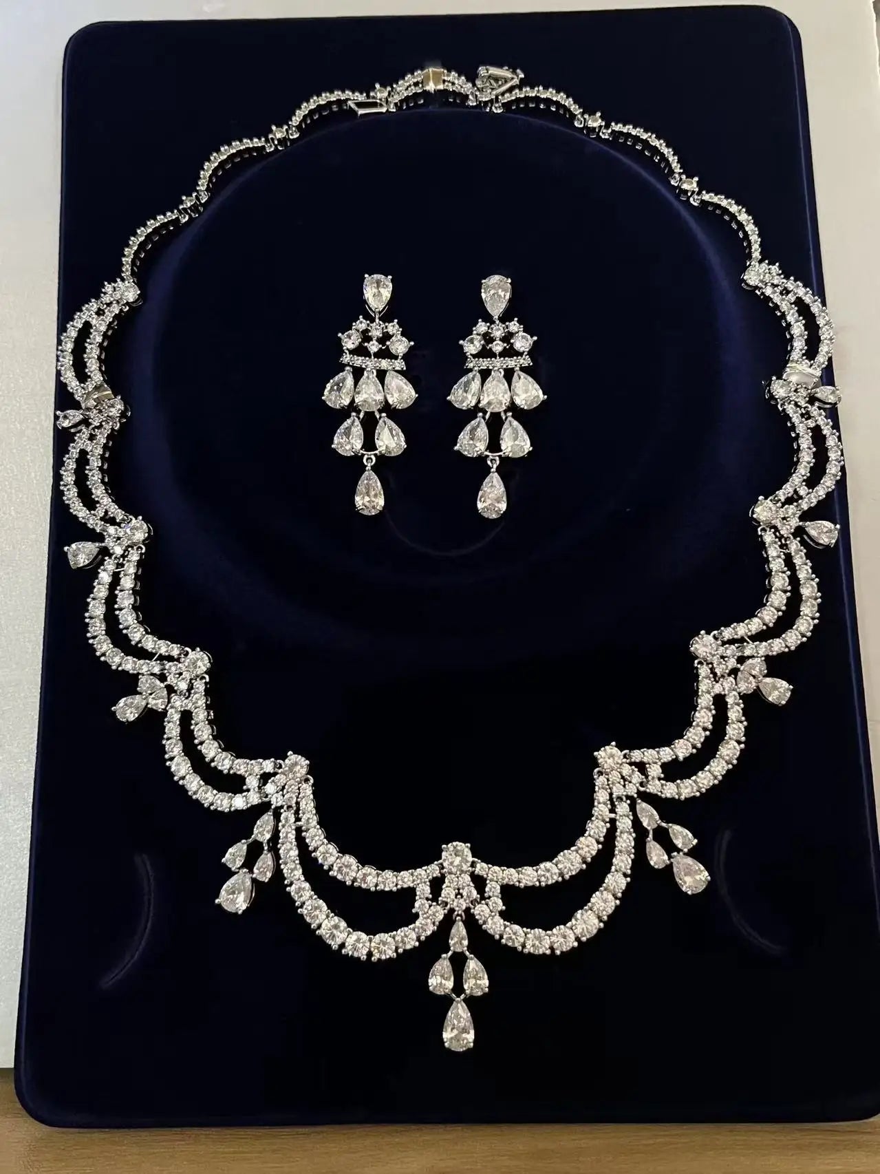 High Quality Two-layer Wavy Necklace Light Luxe Zircon Jewelry Set Bride Wedding Dress Accessories Ornaments Girlfriend's Gift