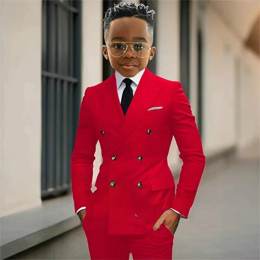 Boy's Formal Tuxedo 2 Pieces Jacket Pants For Piano Contest Performance Double Breasted Kids Party Suit Set Wedding Outfit