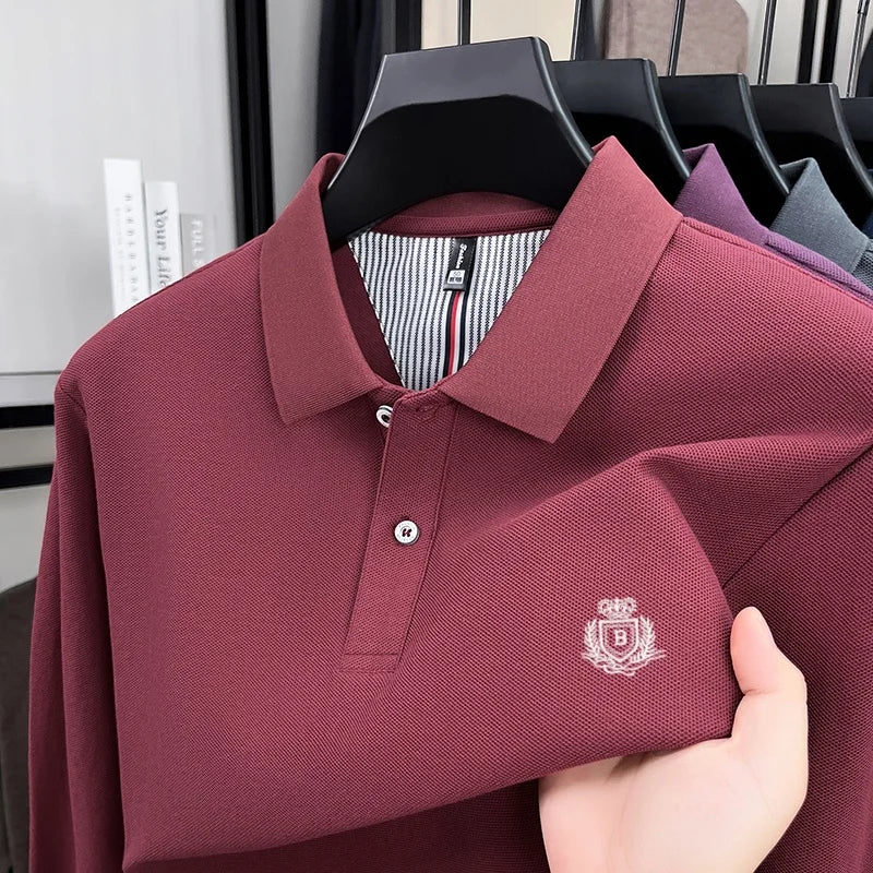 Spring and Autumn new men's long sleeved business casual fashionable comfortable POLO shirt exquisite brand embroidered golf top