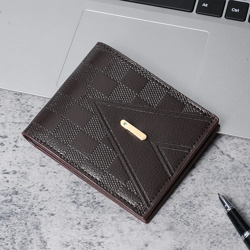 New men's wallets men's short wallet youth fashion rhombic multi-card large capacity coin purse soft wallet