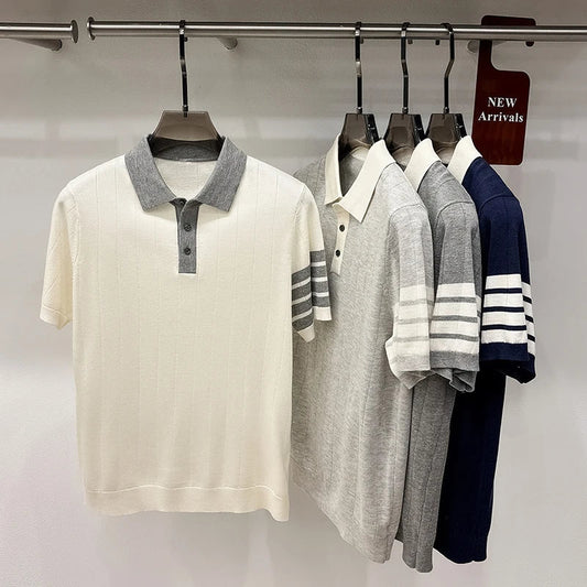 2026 Men's Short Sleeved Polo Shirt with High-end Feel, Summer Thin Design, Knitted Collar, Linen T-shirt As Base