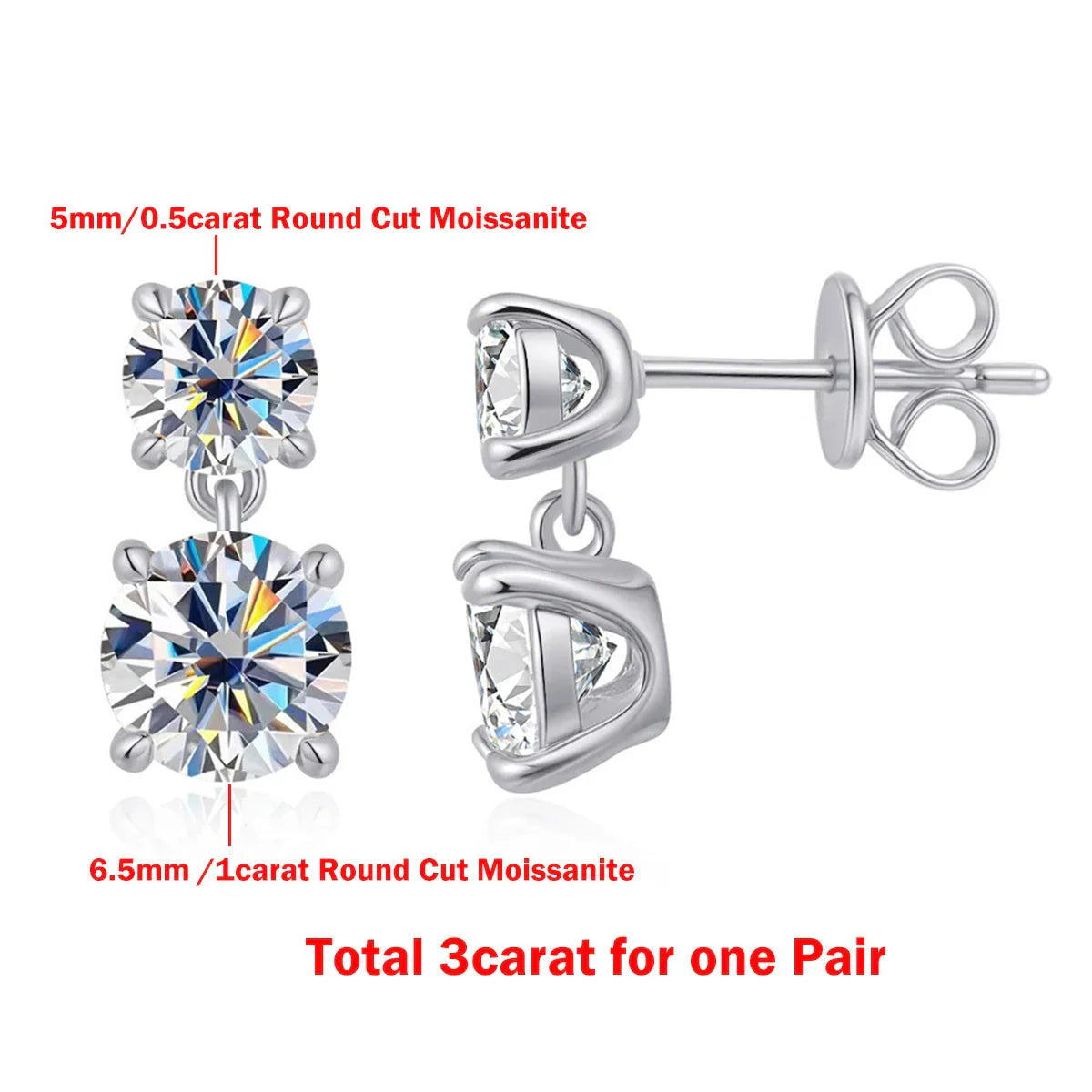 3cttw Certified Oval/Round Cut Moissanite Diamond Drop Earrings for Women 100% 925 Sterling Silver Stud Earring Fine Jewelry
