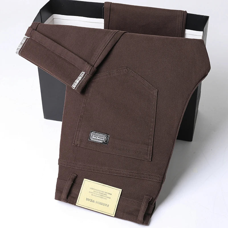 Cotton White Jeans Men's Elastic Soft Comfortable Business Casual Trousers Fashion Korean Fit Straight Spring Autumn Denim Pants
