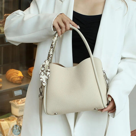 Female genuine cow leather bag for women bag blue Handbag New Crossbody Bucket Bag luxury Shoulder bag tote bag medium